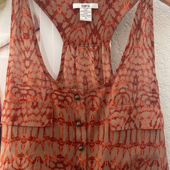 Bar III Copper Orange Racerback Mini Dress Summer Fall Boho Indie Beach Coverup - Picture 3 of 7